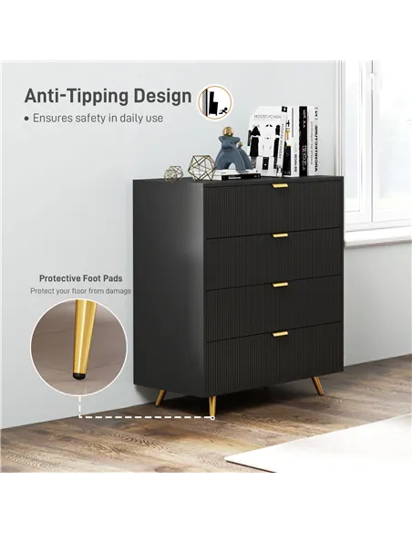 HOMCOM Elegant Four-Drawer Bedside Table - Black