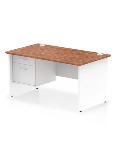 Dynamic Impulse 1400 x 800mm Straight Office Desk Walnut Top Panel End with 1 x 2 Drawer Fixed Pedestal TT000171