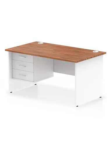 Dynamic Impulse 1400 x 800mm Straight Office Desk Walnut Top Panel End with 1 x 3 Drawer Fixed Pedestal TT000172