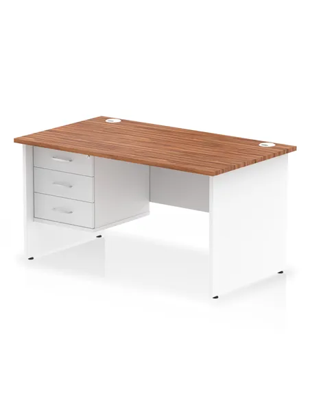 Dynamic Impulse 1400 x 800mm Straight Office Desk Walnut Top Panel End with 1 x 3 Drawer Fixed Pedestal TT000172
