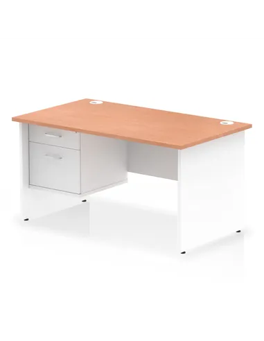 Dynamic Impulse 1400 x 800mm Straight Office Desk Beech Top Panel End with 1 x 2 Drawer Fixed Pedestal TT000173