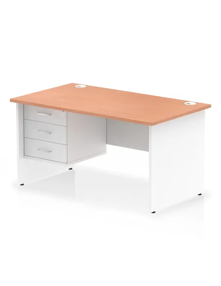 Dynamic Impulse 1400 x 800mm Straight Office Desk Beech Top Panel End with 1 x 3 Drawer Fixed Pedestal TT000174