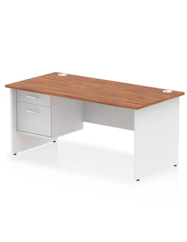 Dynamic Impulse 1600 x 800mm Straight Desk Walnut Top Panel End with 1 x 2 Drawer Fixed Pedestal TT000177