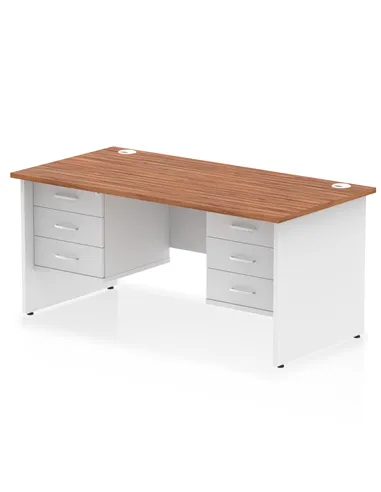 Dynamic Impulse 1600 x 800mm Straight Desk Walnut Top Panel End with 2 x 3 Drawer Fixed Pedestal TT000180