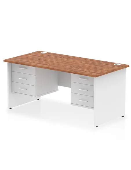 Dynamic Impulse 1600 x 800mm Straight Desk Walnut Top Panel End with 2 x 3 Drawer Fixed Pedestal TT000180