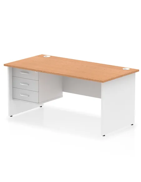 Dynamic Impulse 1600 x 800mm Straight Desk Oak Top Panel End with 1 x 3 Drawer Fixed Pedestal TT000188
