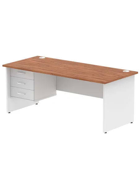 Dynamic Impulse 1800 x 800mm Straight Desk Walnut Top Panel End with 1 x 3 Drawer Fixed Pedestal TT000193