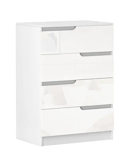 HOMCOM Chest of Four High Gloss Front Drawers - White