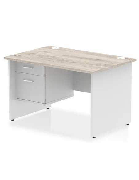 Dynamic Impulse 1200 x 800mm Straight Desk Grey Oak Top Panel End with 1 x 2 Drawer Fixed Pedestal TT000207