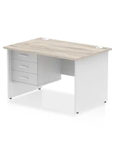 Dynamic Impulse 1200 x 800mm Straight Desk Grey Oak Top Panel End with 1 x 3 Drawer Fixed Pedestal TT000208