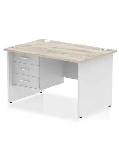 Dynamic Impulse 1200 x 800mm Straight Desk Grey Oak Top Panel End with 1 x 3 Drawer Fixed Pedestal TT000208