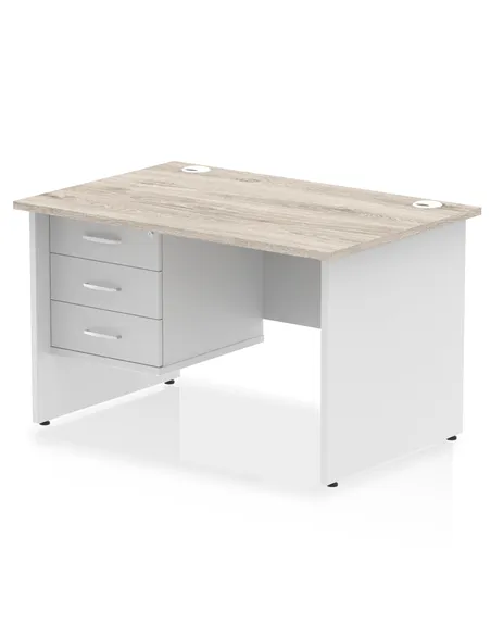 Dynamic Impulse 1200 x 800mm Straight Desk Grey Oak Top Panel End with 1 x 3 Drawer Fixed Pedestal TT000208