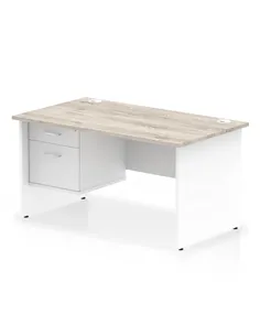 Dynamic Impulse 1400 x 800mm Straight Office Desk Grey Oak Top Panel End with 1 x 2 Drawer Fixed Pedestal TT000209