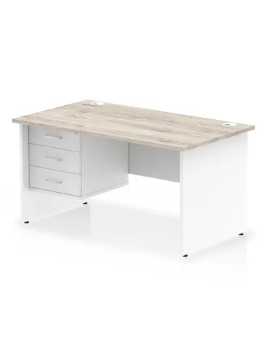 Dynamic Impulse 1400 x 800mm Straight Office Desk Grey Oak Top Panel End with 1 x 3 Drawer Fixed Pedestal TT000210