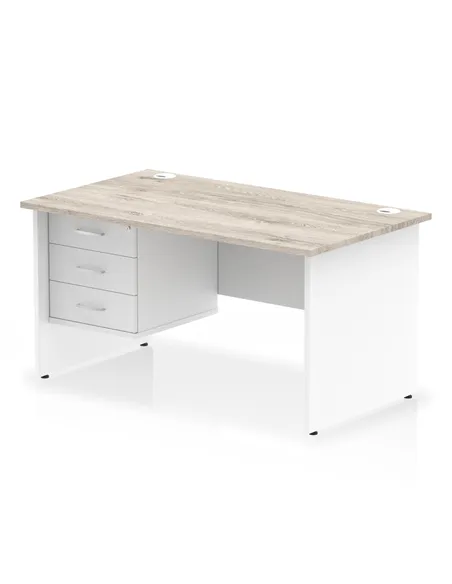 Dynamic Impulse 1400 x 800mm Straight Office Desk Grey Oak Top Panel End with 1 x 3 Drawer Fixed Pedestal TT000210