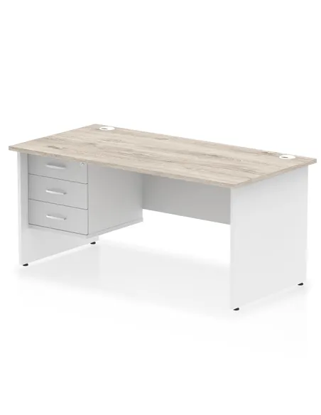 Dynamic Impulse 1600 x 800mm Straight Desk Grey Oak Top Panel End with 1 x 3 Drawer Fixed Pedestal TT000212