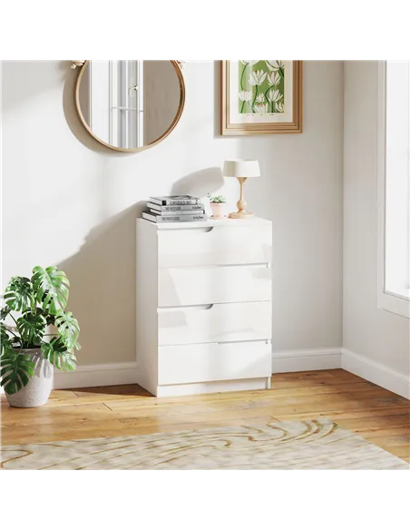 HOMCOM Chest of Four High Gloss Front Drawers - White