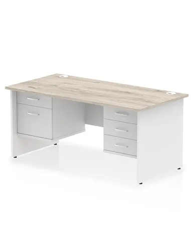 Dynamic Impulse 1600 x 800mm Straight Desk Grey Oak Top Panel End with 1 x 2 Drawer and 1 x 3 Drawer Fixed Pedestal TT000213
