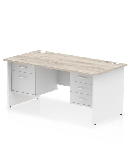 Dynamic Impulse 1600 x 800mm Straight Desk Grey Oak Top Panel End with 1 x 2 Drawer and 1 x 3 Drawer Fixed Pedestal TT000213