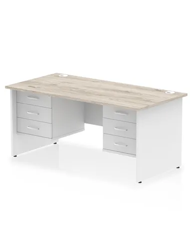 Dynamic Impulse 1600 x 800mm Straight Desk Grey Oak Top Panel End with 2 x 3 Drawer Fixed Pedestal TT000215