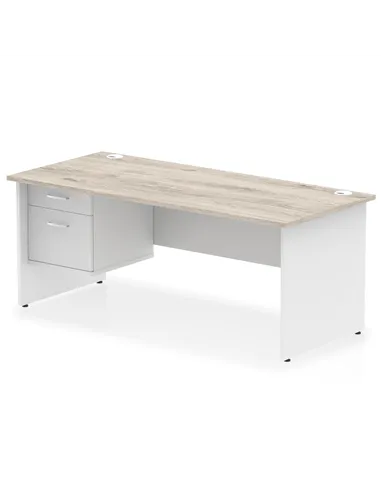 Dynamic Impulse 1800 x 800mm Straight Desk Grey Oak Top Panel End with 1 x 2 Drawer Fixed Pedestal TT000216