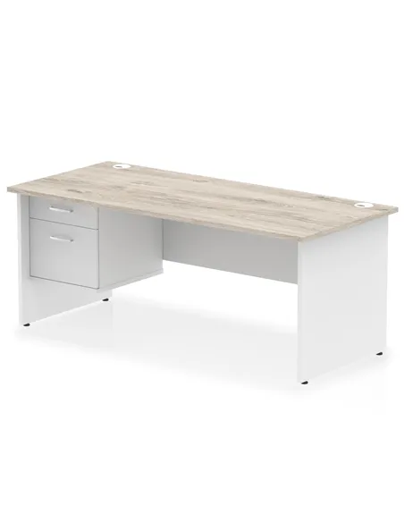 Dynamic Impulse 1800 x 800mm Straight Desk Grey Oak Top Panel End with 1 x 2 Drawer Fixed Pedestal TT000216