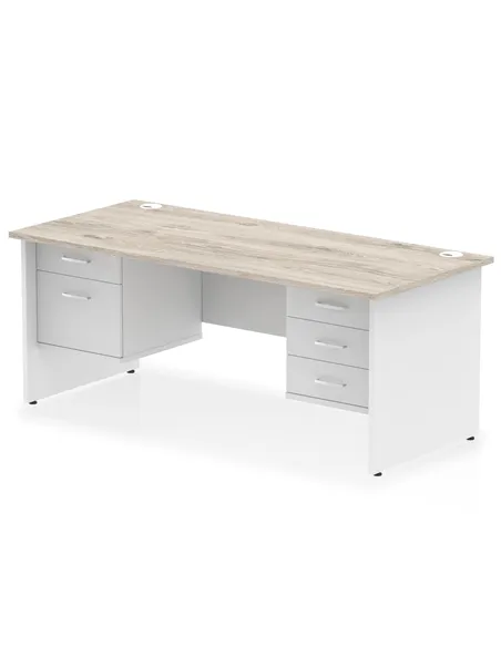 Dynamic Impulse 1800 x 800mm Straight Desk Grey Oak Top Panel End with 1 x 2 Drawer and 1 x 3 Drawer Fixed Pedestal TT000218