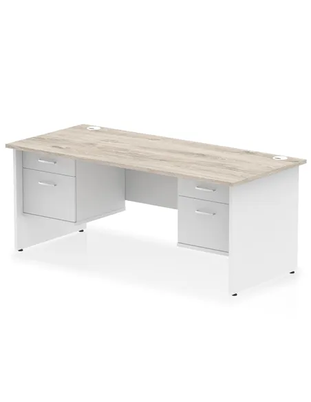 Dynamic Impulse 1800 x 800mm Straight Desk Grey Oak Top Panel End with 2 x 2 Drawer Fixed Pedestal TT000219