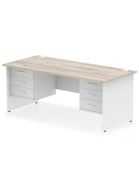 Dynamic Impulse 1800 x 800mm Straight Desk Grey Oak Top Panel End with 2 x 3 Drawer Fixed Pedestal TT000220