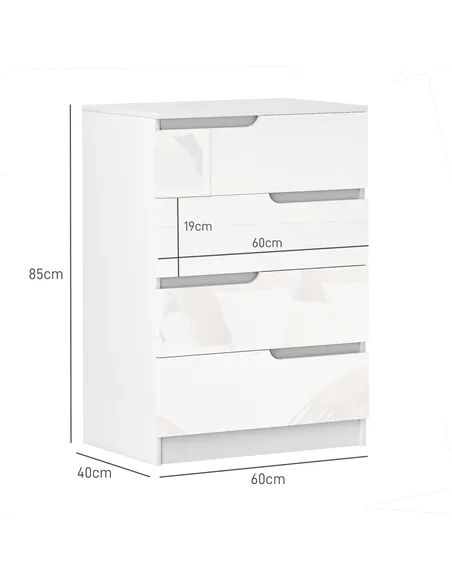 HOMCOM Chest of Four High Gloss Front Drawers - White