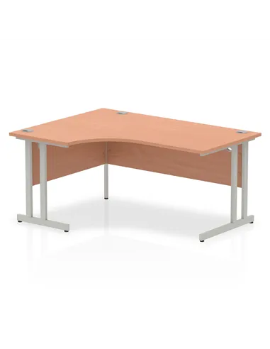 Dynamic Impulse 1600mm Left Crescent Office Desk Beech Top Silver Cantilever Leg I000299