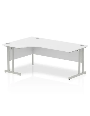 Dynamic Impulse 1800mm Left Crescent Office Desk White Top Silver Cantilever Leg I000323