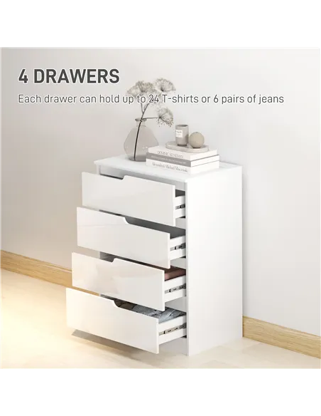 HOMCOM Chest of Four High Gloss Front Drawers - White