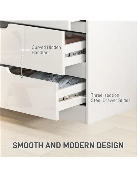 HOMCOM Chest of Four High Gloss Front Drawers - White