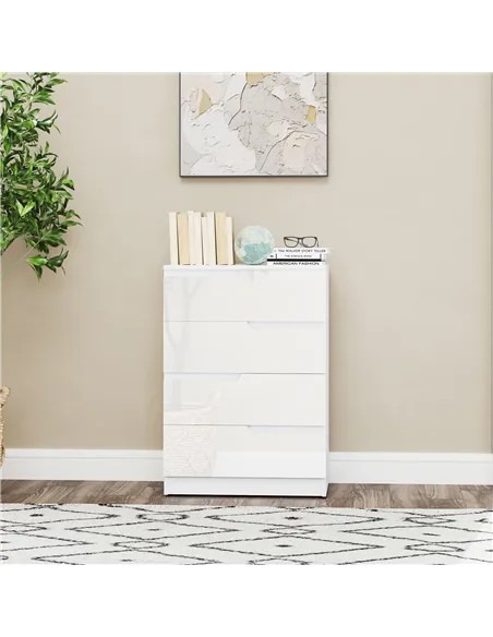 HOMCOM Chest of Four High Gloss Front Drawers - White