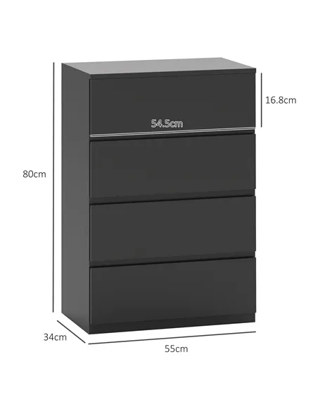 HOMCOM Chest of Drawers, 4-Drawer Storage Cabinets, Modern Dresser, Storage Drawer Unit for Bedroom