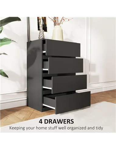 HOMCOM Chest of Drawers, 4-Drawer Storage Cabinets, Modern Dresser, Storage Drawer Unit for Bedroom