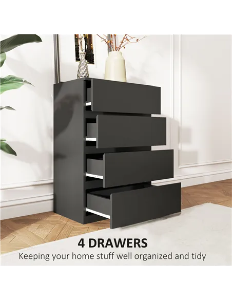 HOMCOM Chest of Drawers, 4-Drawer Storage Cabinets, Modern Dresser, Storage Drawer Unit for Bedroom