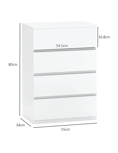 HOMCOM Chest of Drawers, 4-Drawer Storage Cabinets, Modern Dresser, Storage Drawer Unit for Bedroom
