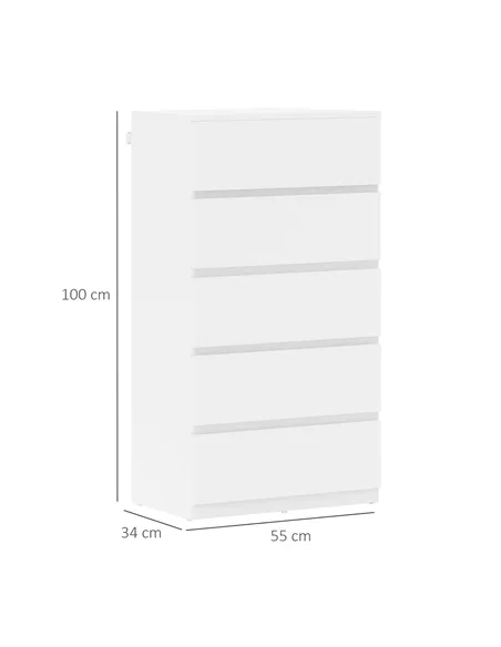 HOMCOM Chest of Drawers, 5-Drawer Storage Cabinets, Modern Dresser, Storage Drawer Unit for Bedroom