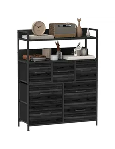 HOMCOM Rustic Chest of Seven Fabric Drawers - Black