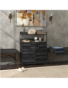 HOMCOM Rustic Chest of Seven Fabric Drawers - Black 2