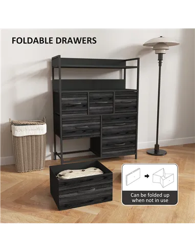 HOMCOM Rustic Chest of Seven Fabric Drawers - Black