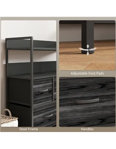 HOMCOM Rustic Chest of Seven Fabric Drawers - Black