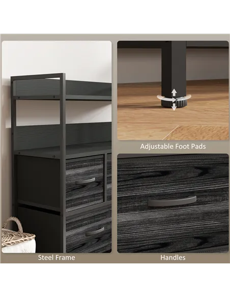 HOMCOM Rustic Chest of Seven Fabric Drawers - Black