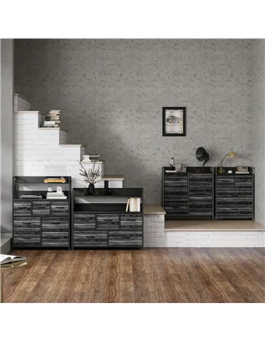 HOMCOM Rustic Chest of Seven Fabric Drawers - Black