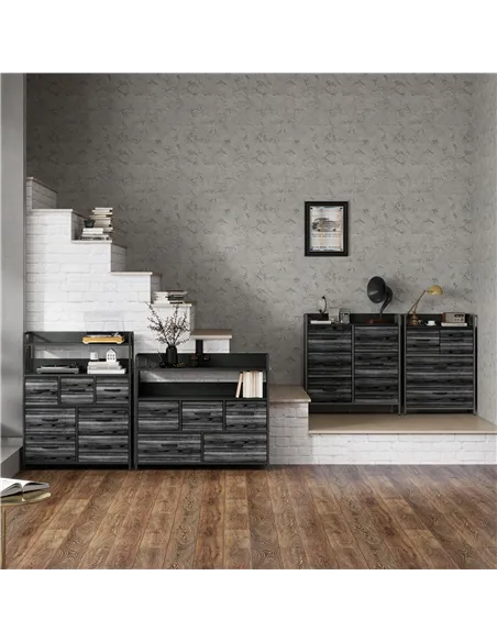 HOMCOM Rustic Chest of Seven Fabric Drawers - Black