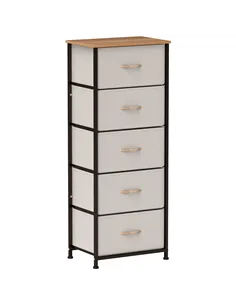 HOMCOM Fabric Chest of Drawers, Industrial Bedroom Dresser with 5 Fabric Drawers, Steel Frame and Wooden Top for Nursery, Living