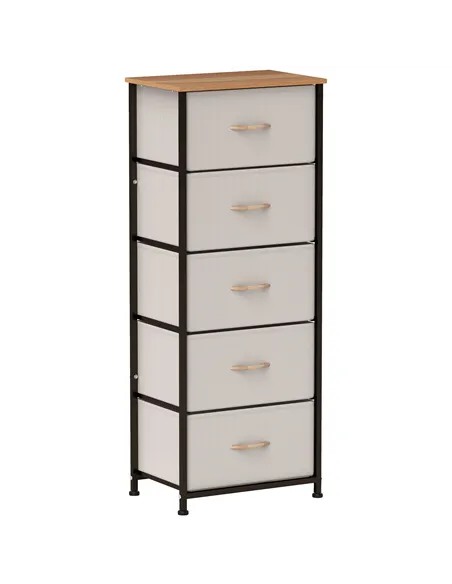 HOMCOM Fabric Chest of Drawers, Industrial Bedroom Dresser with 5 Fabric Drawers, Steel Frame and Wooden Top for Nursery, Living
