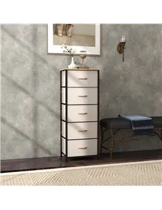 HOMCOM Fabric Chest of Drawers, Industrial Bedroom Dresser with 5 Fabric Drawers, Steel Frame and Wooden Top for Nursery, Living 2